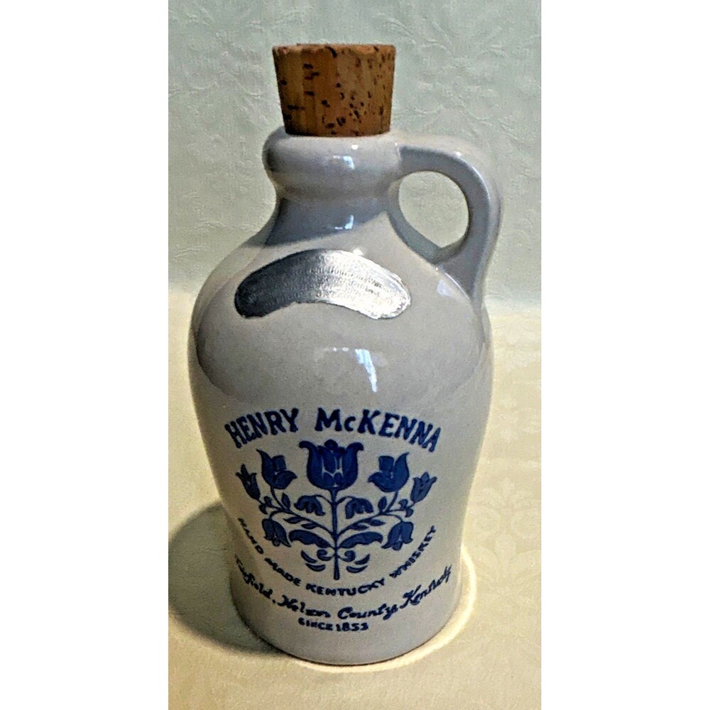 Vintage Henry McKenna Bourbon Whiskey Stoneware Jug Crock Empty 4/5 Quart Cork